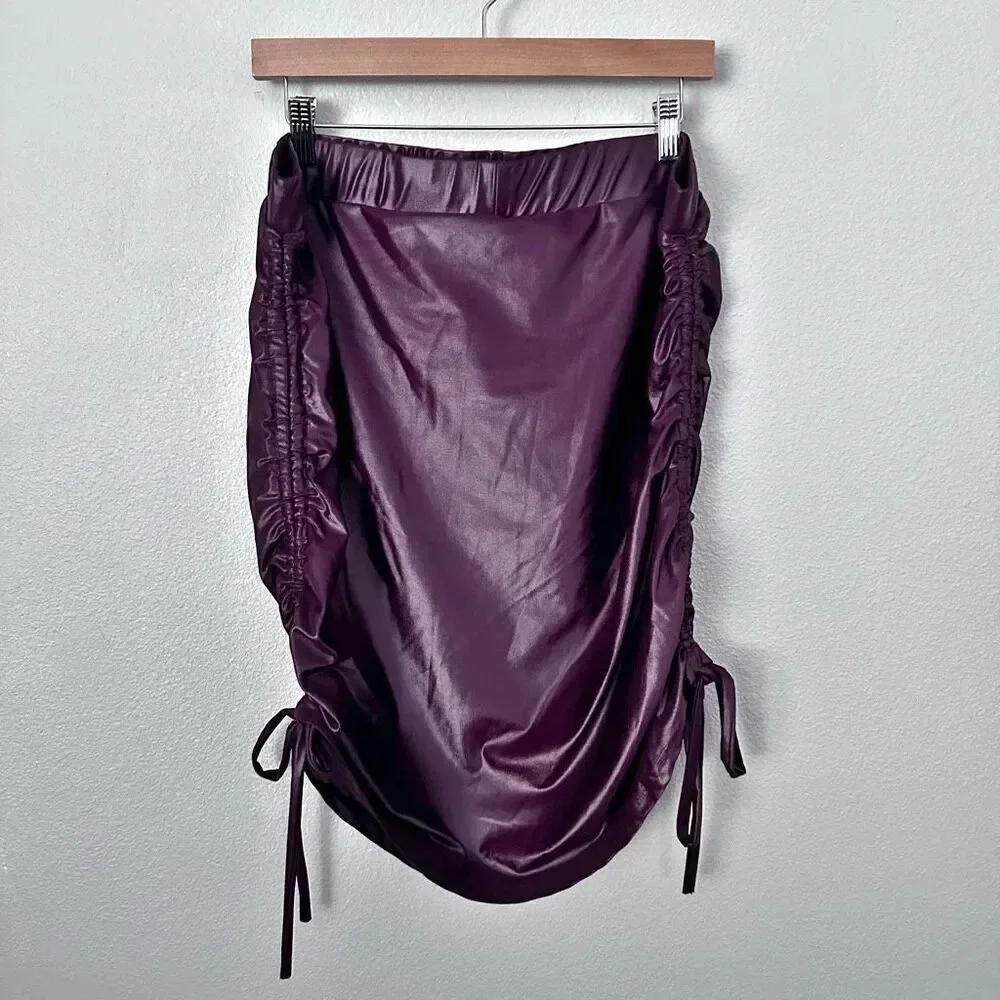 ZELIE FOR SHE | NWT‎ Drawstring City Sleek Faux Leather Skirt Merlot Maroon | 1X